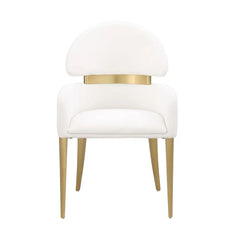 Contemporary Style 2pc Arms Chairs Stainless steel Gold Matte Finish Dining Room Furniture White