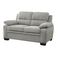 Aeneas 58 Inch Loveseat, Gray Polyester, Soft Foam Cushioned, Solid Wood