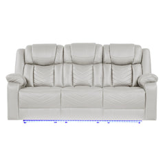 Cassandra Modern Contemporary LED Power Recliner Sofa including cup holders made with wood and metal frame in Beige