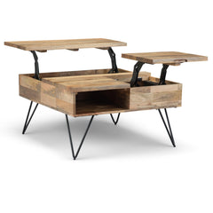 Nova 32 inch Wide Solid Mango Wood Lift Top Square Coffee Table in Natural