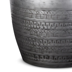 Perseus 15 inch Wide Tribal Pattern Metal Accent Table in Antique Silver