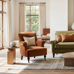 Eden 30" Pleated Sock Arm Accent Armchair, Burnt Orange Performance Velvet