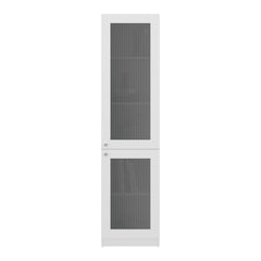 Home Double Glass Door Bookcase Cabinet with 5 Interior Shelves for Linen or Décor Storage for Living Rooms, Bedrooms or Laundry Rooms