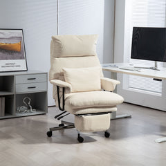 Executive Office Chair with Lumbar Support, Footrest, High Back Reclining Overstuffed Desk Chair with, Cream White