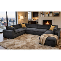 Coffee Bean Like Upholstery Full Compressed Modular Sectional with Toss Pillows