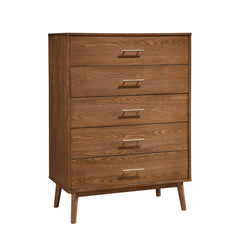 Fable 1pc Chest of Drawers Solid wood Nickle Bar Pulls 5-Drawers Storage Round Tapered Legs Bedroom Modern Style