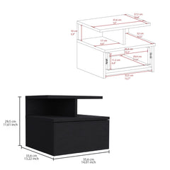 Cosmos Floating Nightstand , End Table, Side Table Drawer, Open Top Shelves -Black