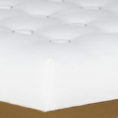 Metal Framed Bench with Button Tufted Velvet Upholstered Seat, White and Gold