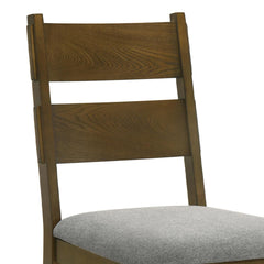 Oasis Dining Chair Set of 2, Gray Padded Fabric Seat, Brown Wood Legs