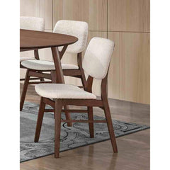 2pc Side Chair Angled Legs Padded Seat And Back Mid-Century Modern Walnut And Beige Finish Dining Room