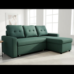 Convertible L-Shaped Sectional Sleeper Sofa Bed, Stylish Apartment Furniture, Saving Pull Out Couch for Small Spaces and Living Rooms, Bluenish Green