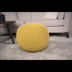 Poseidon Knitted Cotton Round Pouf, Yellow