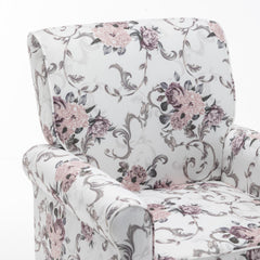 Traditional Rolled Arm Armchair, Solid Birch Wood Frame with Tapered Brown Legs, Polyester Blend Printed Cloth Upholstered Chair with Foam Filled Seat for Living Room Office