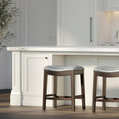 Sanctuary H Counter-Height Wood Barstool with Gray Faux-Leather Seat, 1PC