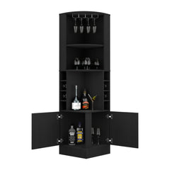 Star Being Corner Bar Cabinet, Glass Rack, Double Door Cabinet, Eight Built-in Wine Rack-Black