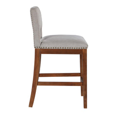 Upholstered Top Bar Stools with Studs and Wooden Legs (1 PC Only)