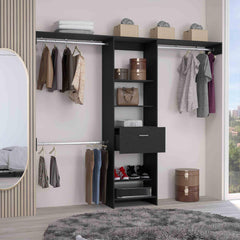 Demeter System, One Drawer, Three Metal Rods, Five Open Shelves, Black