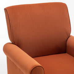 Traditional Rolled Arm Armchair, Solid Birch Wood Frame with Tapered Brown Legs, Polyester Blend Printed Cloth Upholstered Chair with Foam Filled Seat for Living Room Office