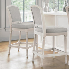 26" White Counter-Height Bar Stool with Gray Upholstered Seat and Back, 1PC