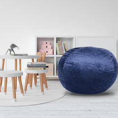 Sanctuary Velvet Bean Bag Chair, Navy-5ft Plush Floor Chair for Kids and Adults w/ Washable Cover, Lounge Chair with Stretchable Fabric, Comfy Bedroom Chair, Filled with Shredded and Memory Foam.