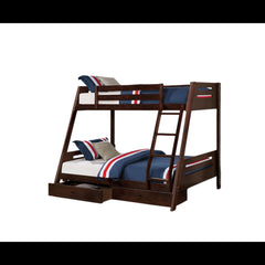 Transitional Bunk Bed Espresso Finishing And Underbed Drawers Angled Ladder