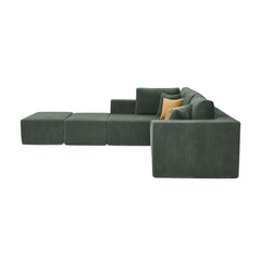 Full Compressed Corduroy Upholstered Sectional with 2 Moveable Ottoman - No Assembly Needed