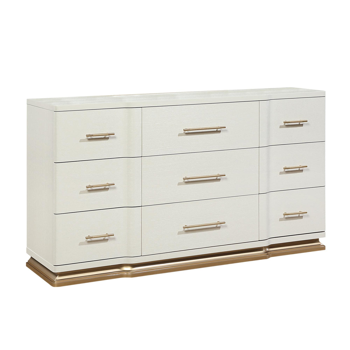 Cassandra 9-Drawer Dresser in Beige with Textured Finish and Gold Hardware (Mirror not included)