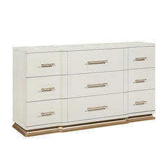 Cassandra 9-Drawer Dresser in Beige with Textured Finish and Gold Hardware (Mirror not included)