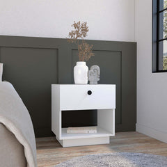 Artemis Drawer Nightstand 19"H with Open Storage Shelf, White