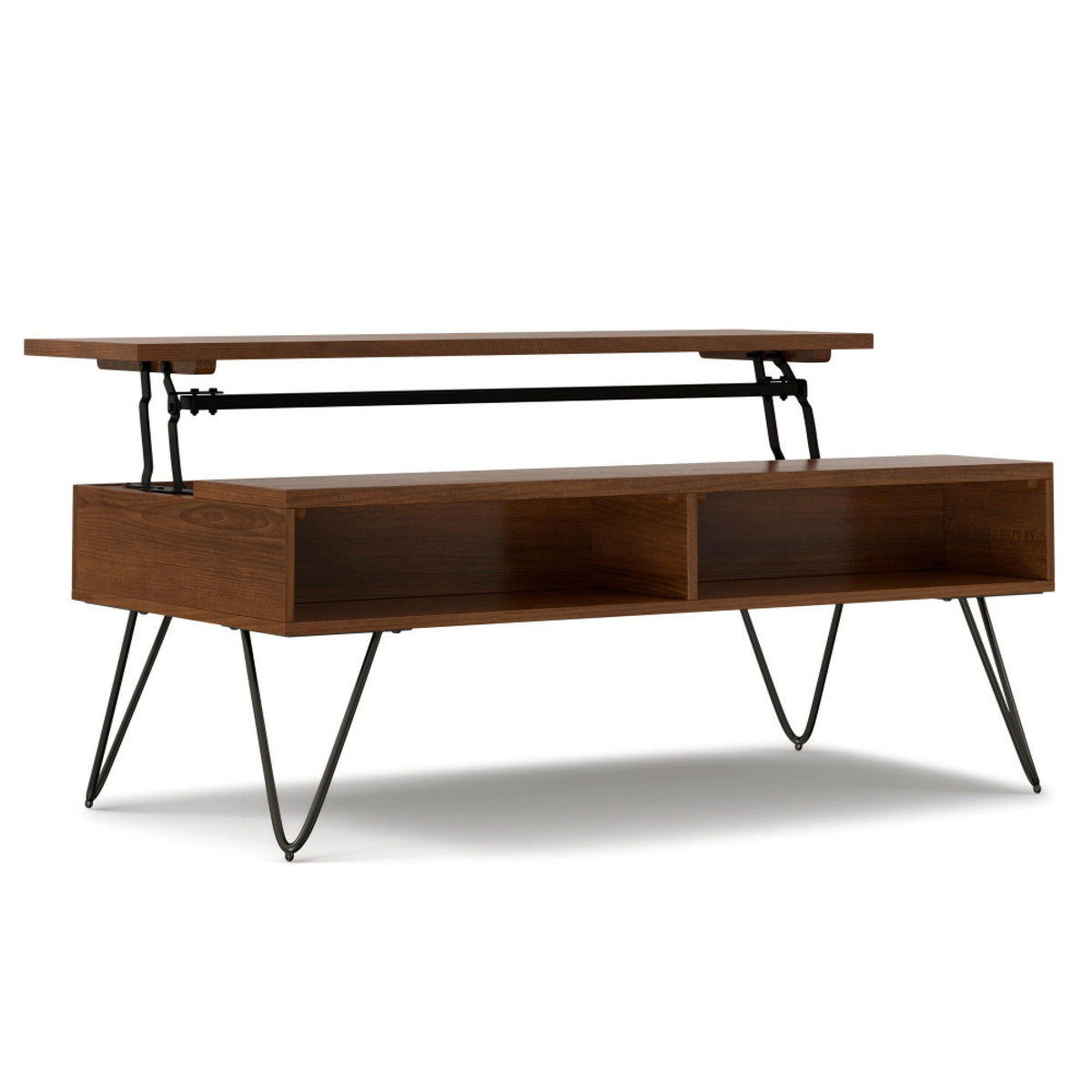 Nova 48 inch Wide Solid Wood Lift Top Coffee Table in Walnut Veneer
