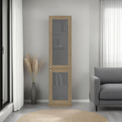 Home Double Glass Door Bookcase Cabinet with 5 Interior Shelves for Linen or Décor Storage for Living Rooms, Bedrooms or Laundry Rooms
