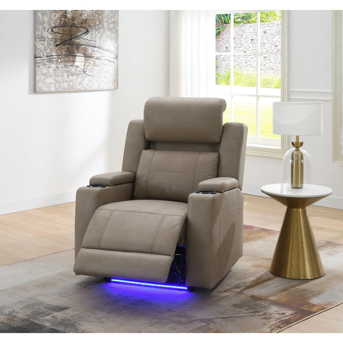 Camelot Camel Leather Aire Power Motion Recliner w/Cup Holder
