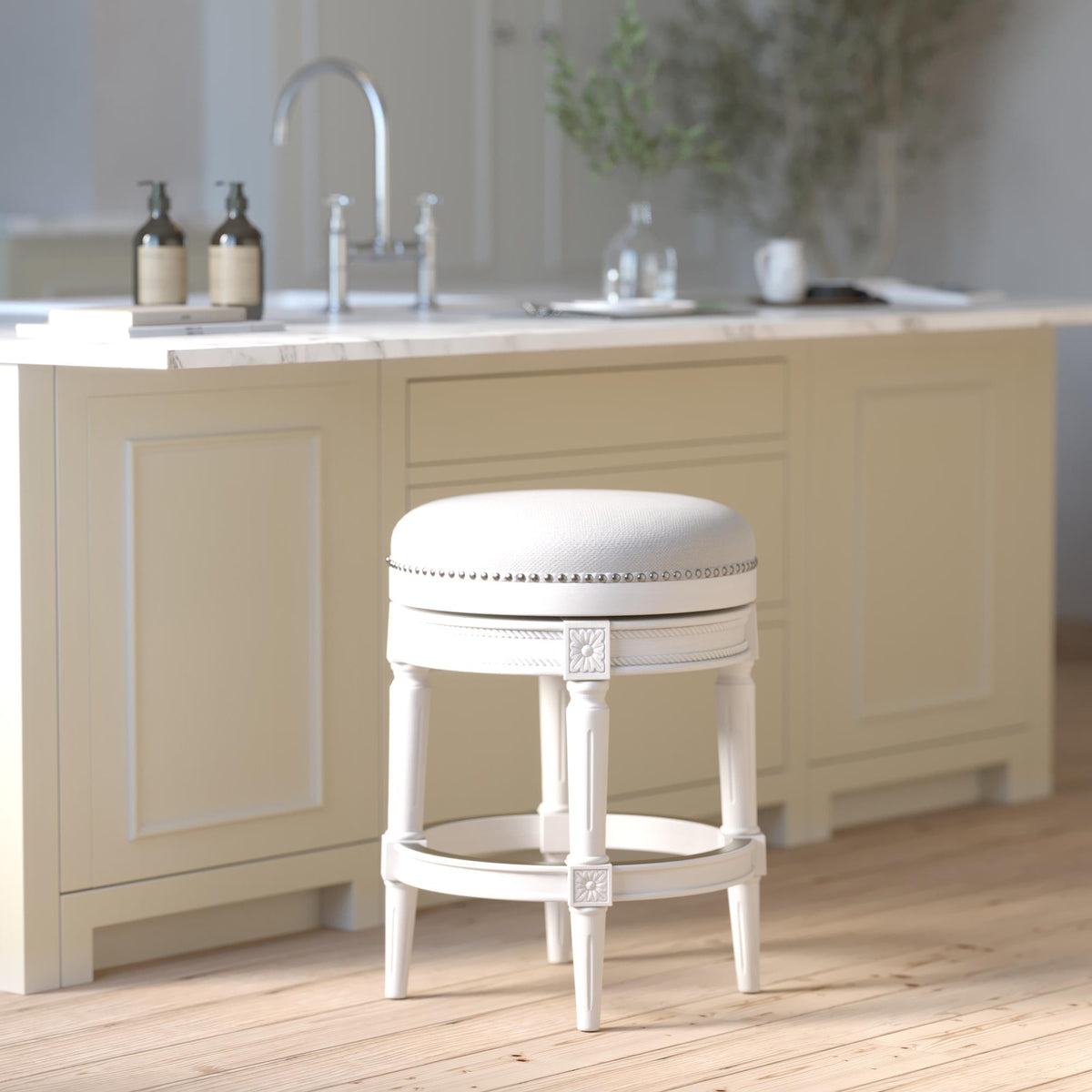 Sanctuary Wood Backless Counter-Height Swivel Barstool, 1PC