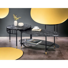 Waltz Engineered Stone Top & Black Finish Nesting Table