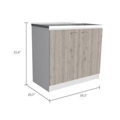 Pandora Sink, Double Door Cabinet, Two Shelves, White / Light Gray