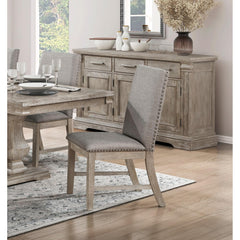 Set of 2 Side Chairs Upholstered Backrest Seat Nailhead Trim Brown Gray Finish Dining Furniture