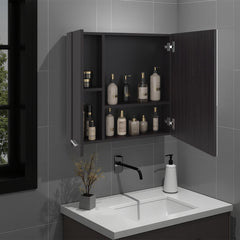 Aria Mirror Medicine Cabinet with Double Door, Four Interior Shelves, Humidity-Resistant Bathroom Storage, Wall Mounted Organizer for Toiletries, Essentials and Daily Use Items.