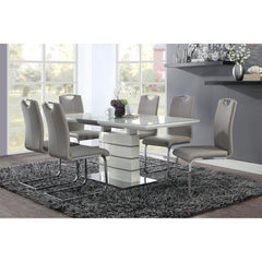Unique Style Chrome Metal Finish Side Chairs 2pc Set Gray-Taupe Faux Leather Upholstered Casual Dining Furniture