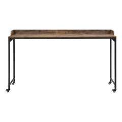 Rustic Brown Wood Finish Multipurpose Over the Bed Desk with Adjustable Height, Metal Legs with Casters, Overbed Table 1pc, Laptop Table for Bed, Breakfast Table