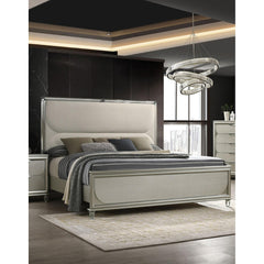 Contemporary Glam Silver Fabric Upholstered Queen Size Bed w LED Embossed Panel 1pc Bedframe Bedroom Furniture