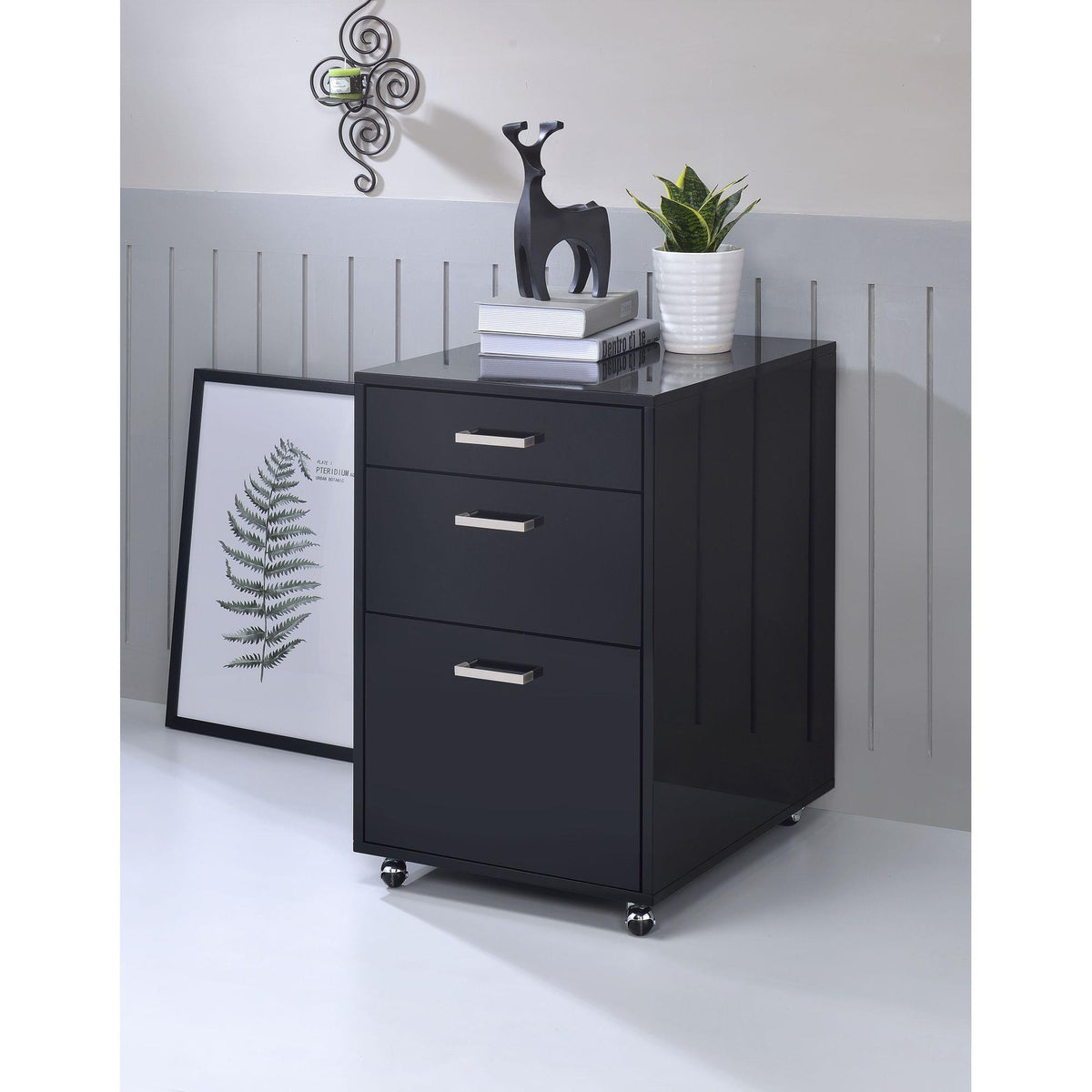 Aura Black High Gloss & Chrome Finish Cabinet