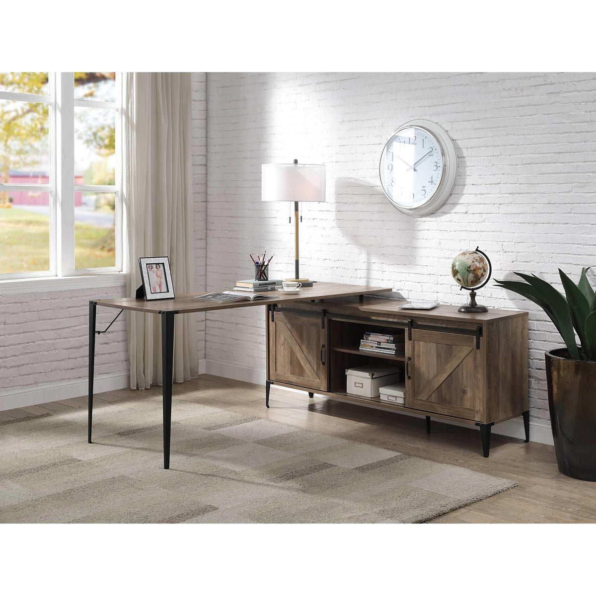 Cosmos Rustic Oak & Black Finish Writing Desk