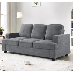 Modern Velvet Sofa, Comfortable 3 Seater Couch with Deep Seating and High-Density Foam, Loose Back Cushions, Wide Arms, Living Room Furniture for Home, Apartment, Office, Grey
