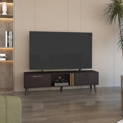 Rhea 63" Wide Tv Stand with Two pull down Cabinets, Two Shelves, Cable Management , Living Room, Tv Room Black Wengue - Light Oak