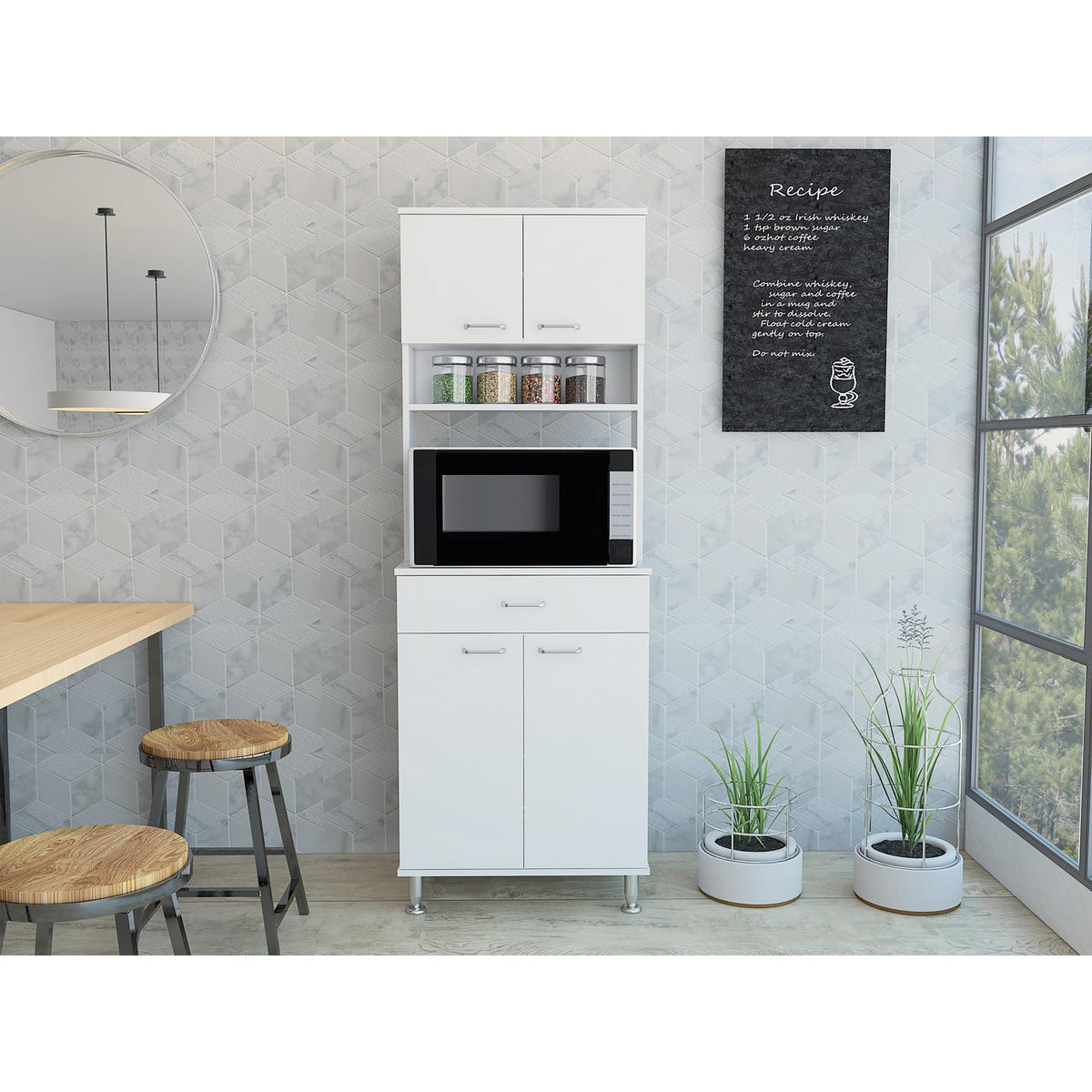 Epimetheus 60 Kitchen Pantry with Countertop, Closed & Open Storage -White