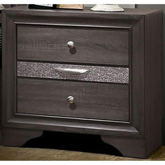 Contemporary 1pc Nightstand Gray Finish Silver Accents Hidden Jewelry Drawer Nickel Round Knob Bedside Table Bedroom Furniture