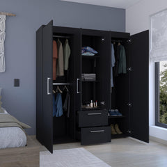 Planet Wardrobe, Multi-Section Storage with Hanging Rods, Shelves, and 2 Drawers Black