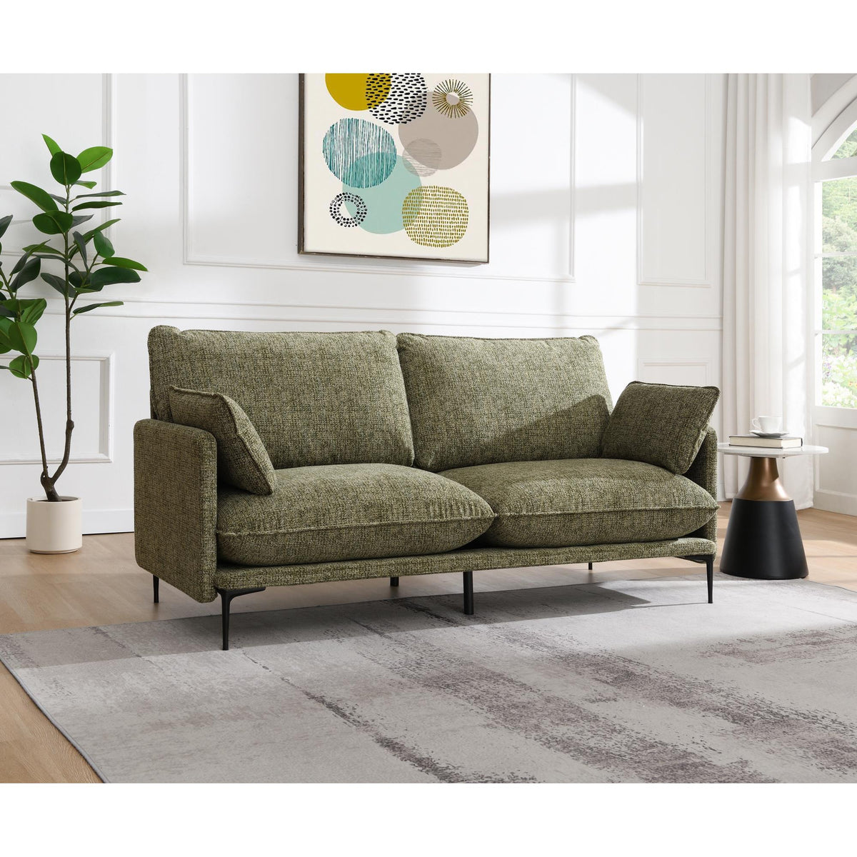 Armageddon Green Fabric Sofa w/2 Pillows (Compressed Cushion)
