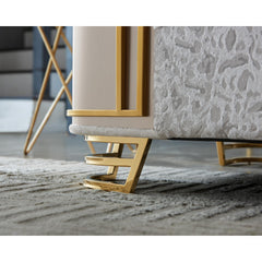 Epimetheus Two-Tone Wood Upholstery Loveseat with Modern Flawless Design, Stainless Steel Gold Accents, and Cream Finish