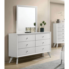 Contemporary Style 1pc Dresser Angled Legs Round Bronze Knobs White Bedroom Solidwood Furniture